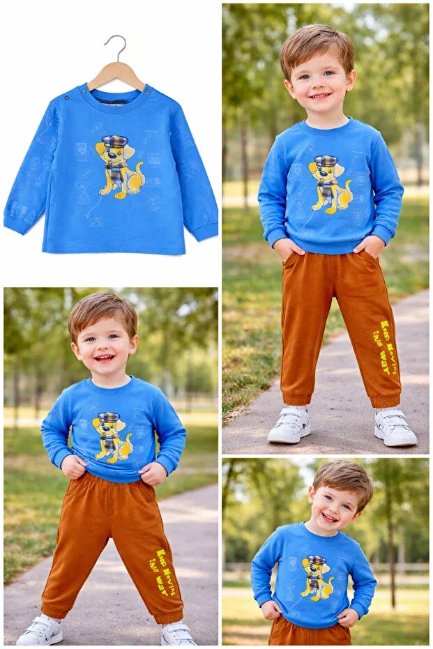 Детский комплект из свитшота и брюк хлопковый Colorful printed 1st edition quality cotton baby boy set Vinezza, Multicolor — фото 2