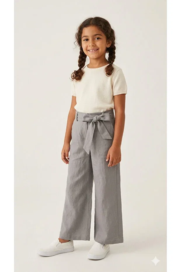 Детские льняные брюки для девочек с поясом Ada Yildiz Kids, Gray
