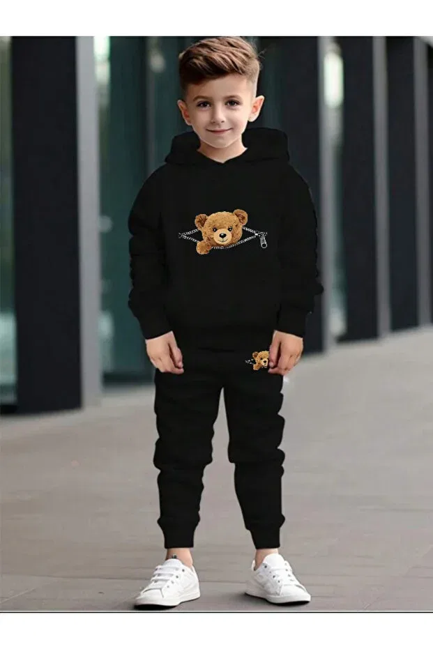 Детский спортивный костюм для девочек с принтом Zippered bear printed children's tracksuit Doce Elegante, Black