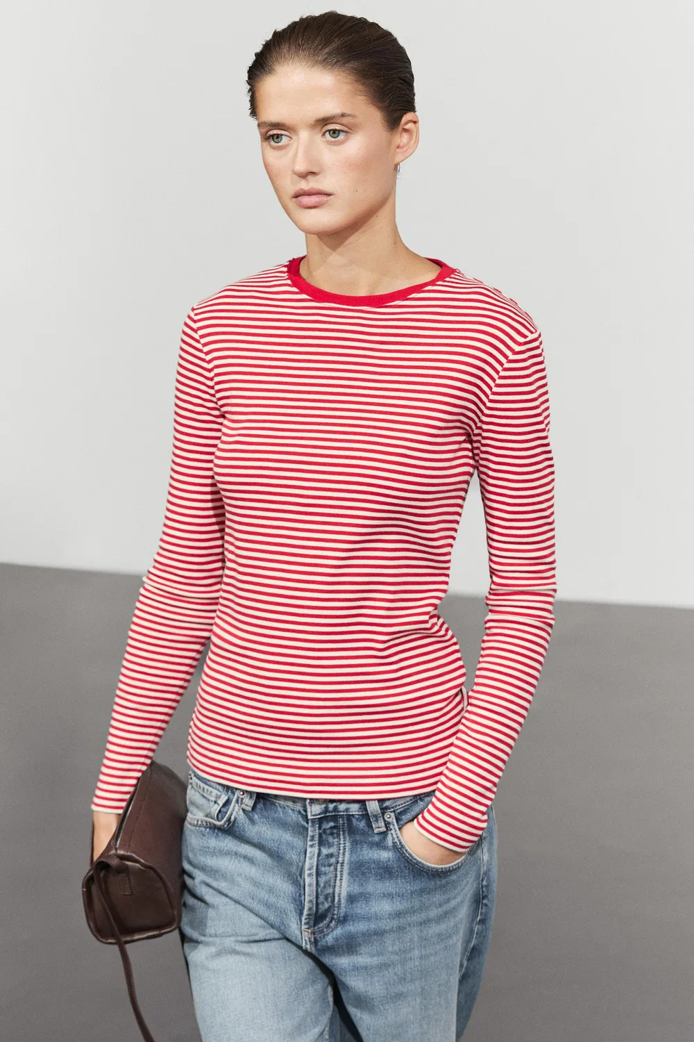 Лонгслив Massimo Dutti 100% Cotton Striped, красный