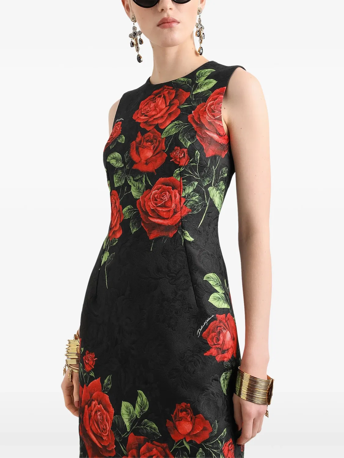 Парчовое платье мини с цветочным принтом Dolce & Gabbana, черный — фото 4