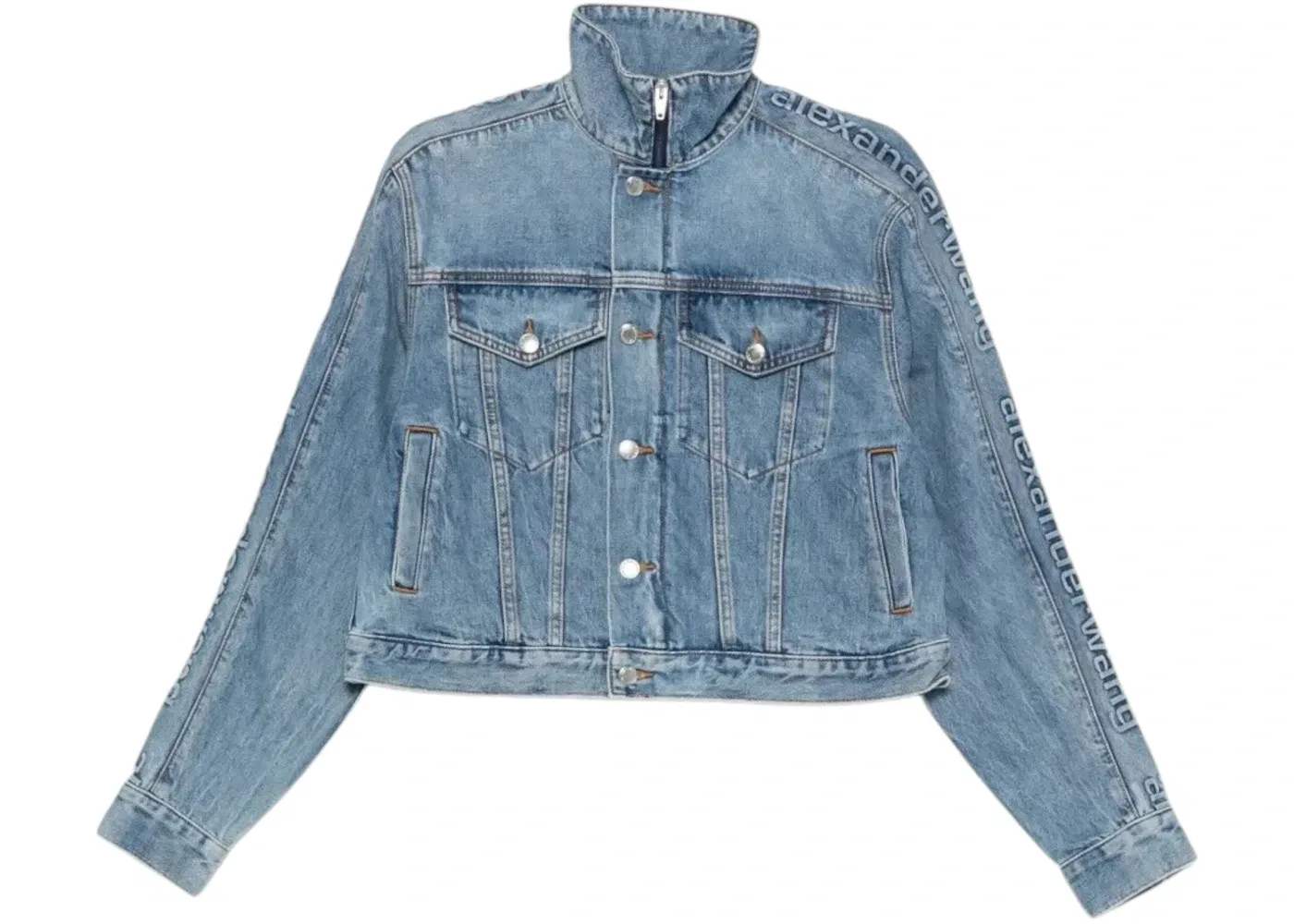 Женская джинсовая куртка с тисненым логотипом Alexander Wang, Vintage Indigo