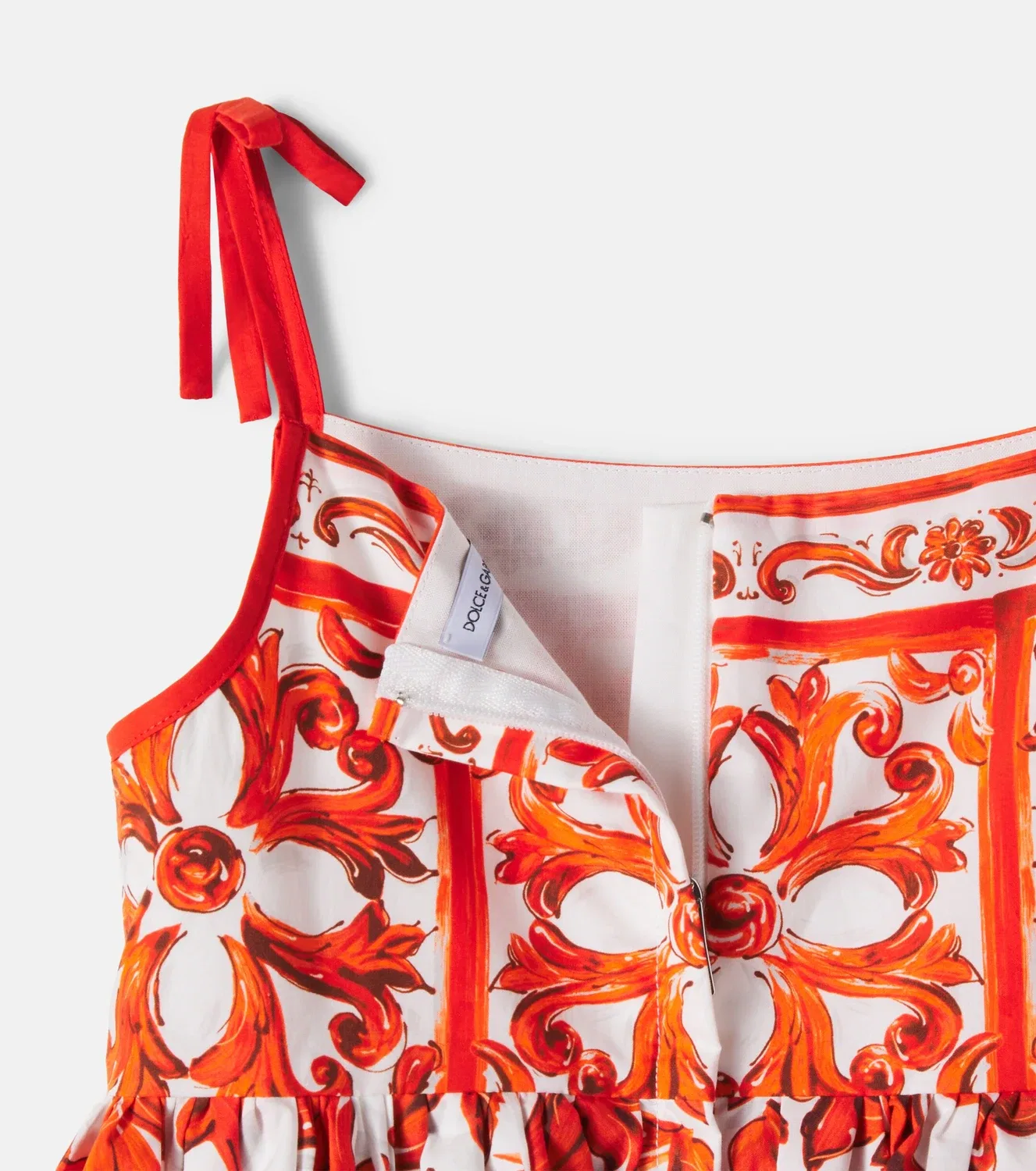 Платье хлопковое с принтом Maiolica 5L Arancion Dolce&Gabbana Kids, оранжевый — фото 4