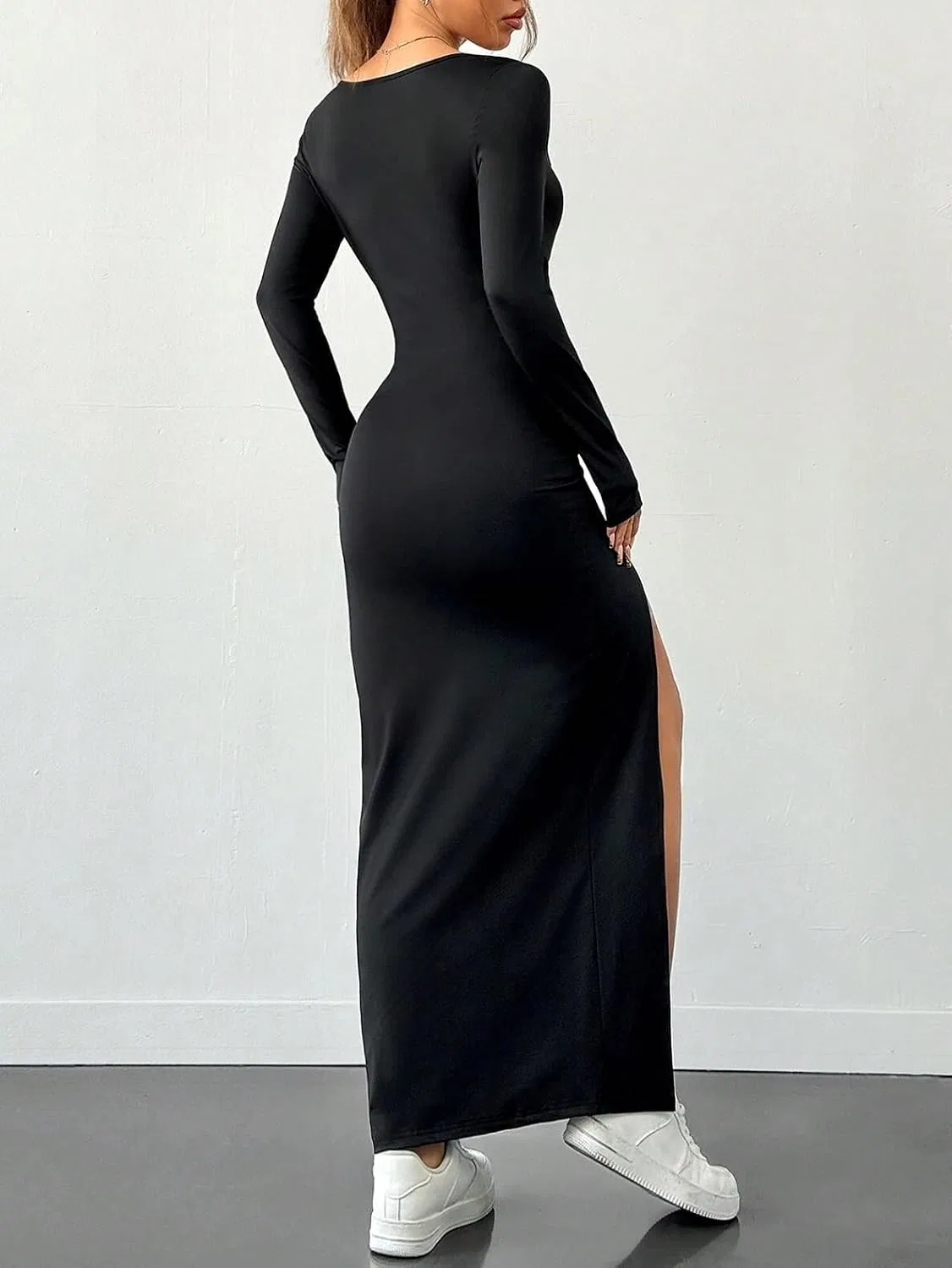 Женское макси-платье с квадратным вырезом бодикон, Black — фото 3