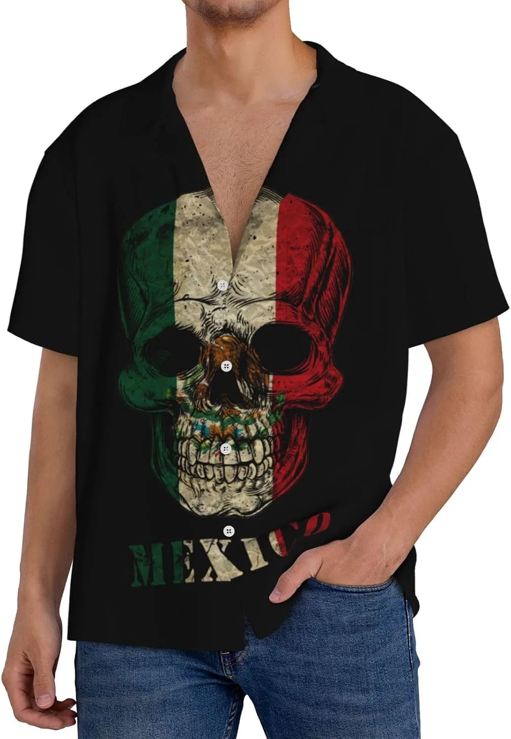 Мужская ретро рубашка с принтом Sugar Skull Generic, Black