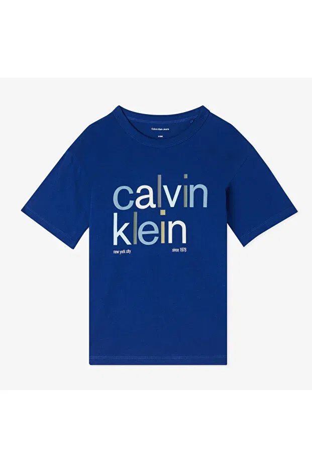 Детская футболка для девочек с принтом Color Logo Graphic Calvin Klein, Blue — фото 3