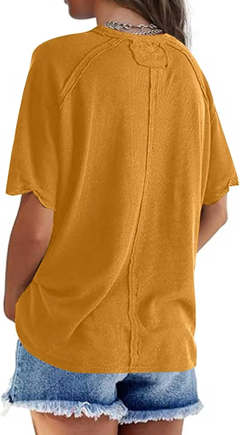 Женская свободная футболка оверсайз с коротким рукавом, Yellow — фото 3