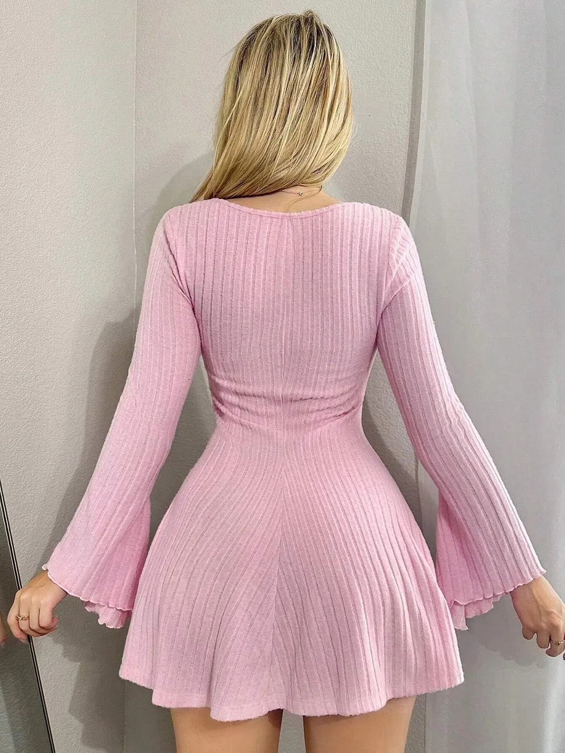 Женское повседневное платье А-силуэта с квадратным вырезом, Pink — фото 3