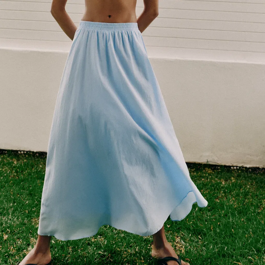 Женская летняя юбка-трапеция Light Blue ZARA, Light Blue — фото 4