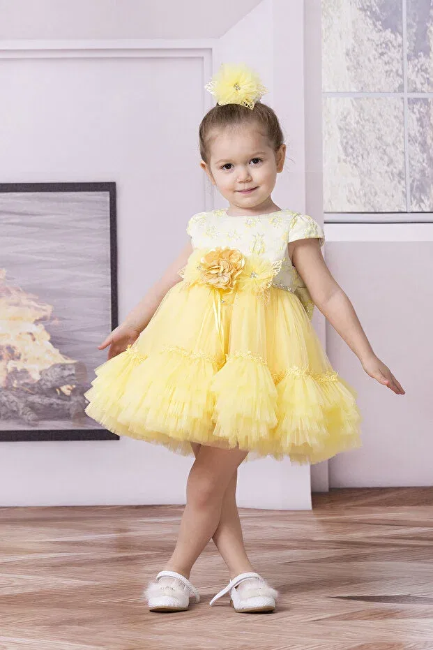 Детское платье для девочек из фатина Süslü Pink Kids, Yellow