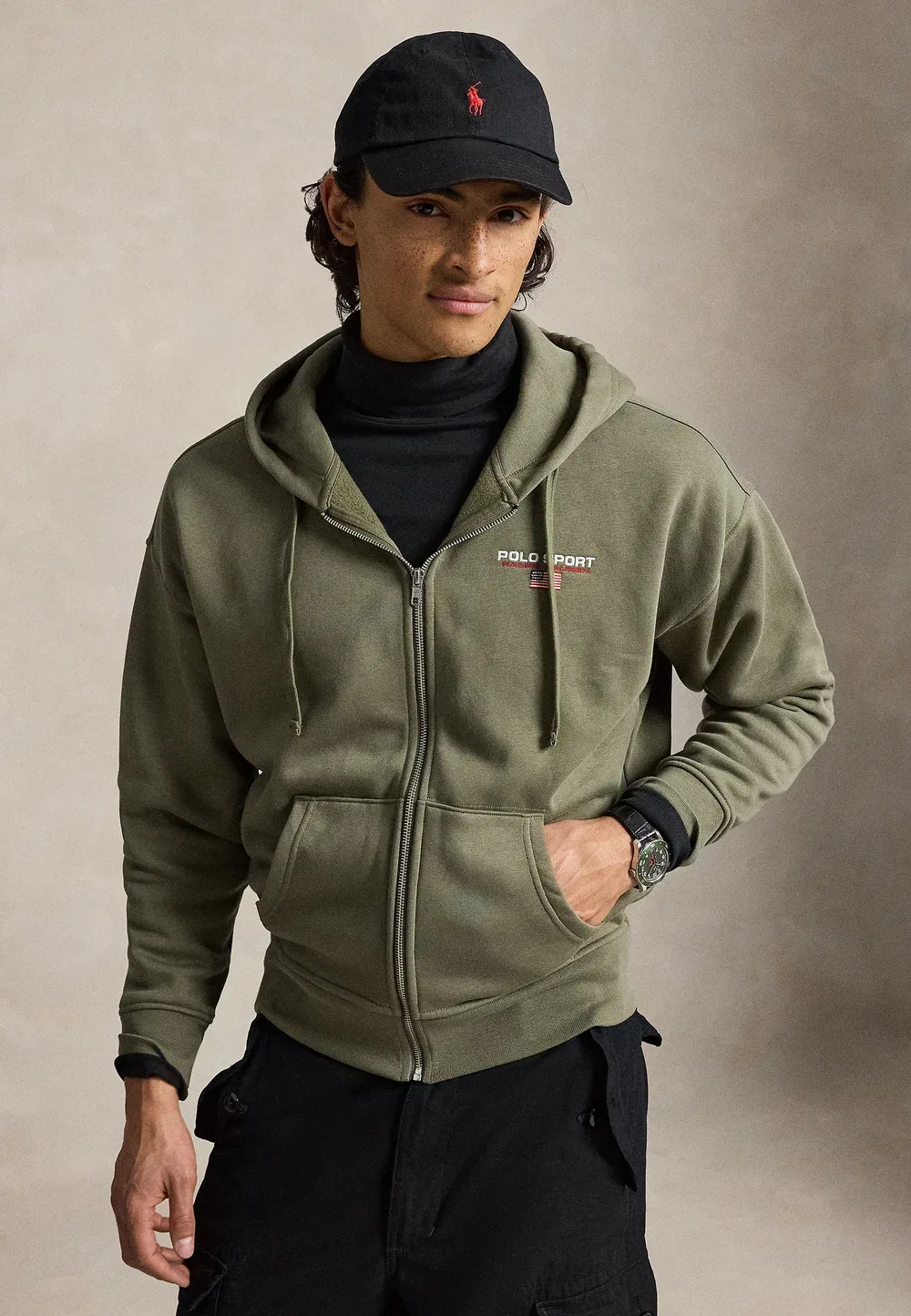 Толстовка-Поло свободного кроя, спортивная, унисекс, на молнии Polo Ralph Lauren, Cruise Olive