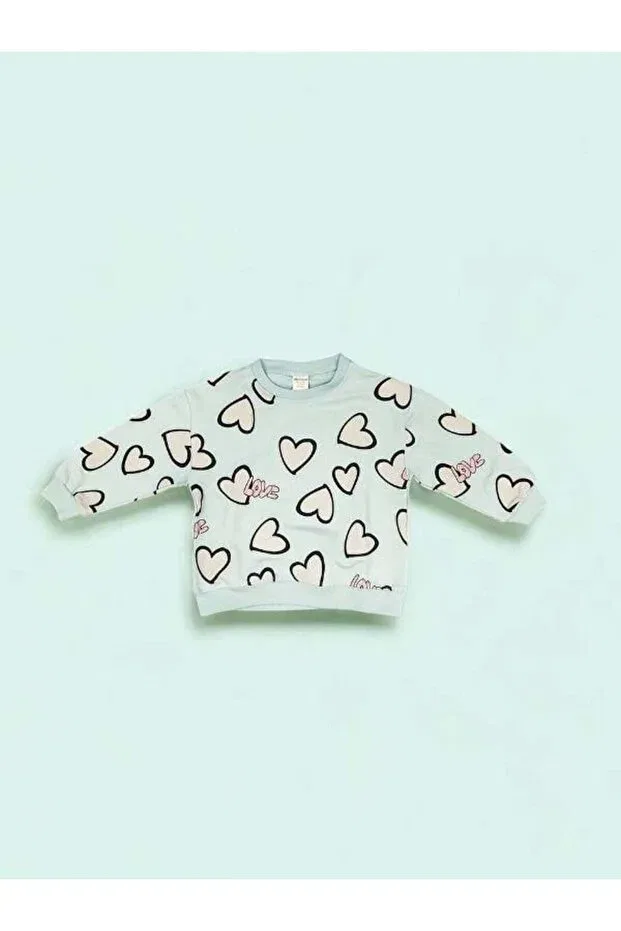 Детские свитшот для девочек хлопковый Heart Detailed Zekids, Mint