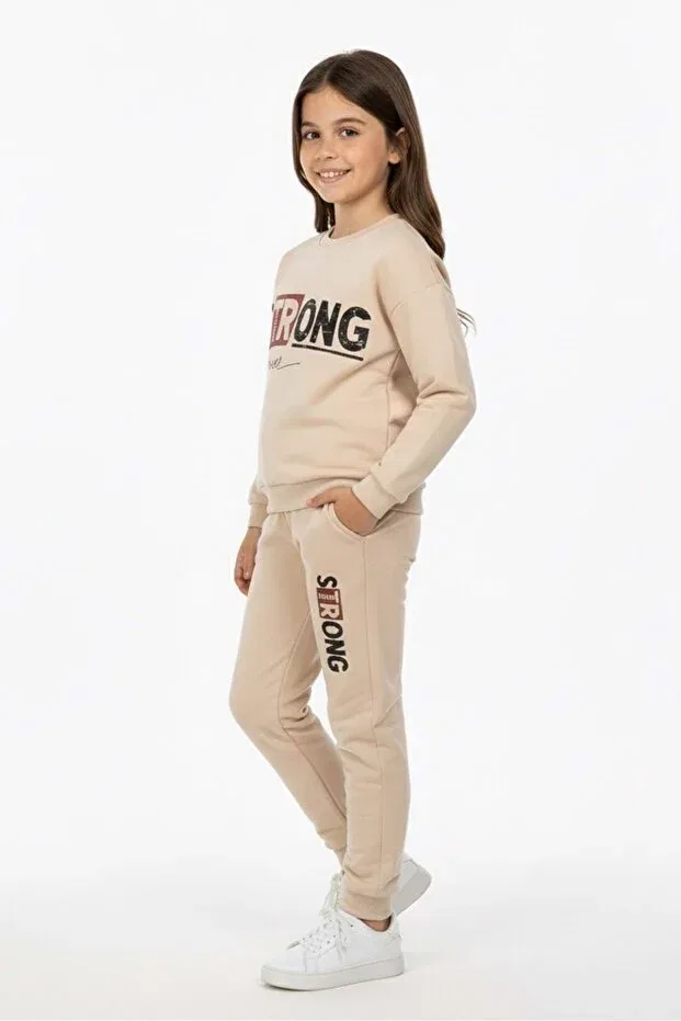 Детский спортивный костюм для девочек хлопковый с принтом Mnk Baby&Kids, Beige — фото 4