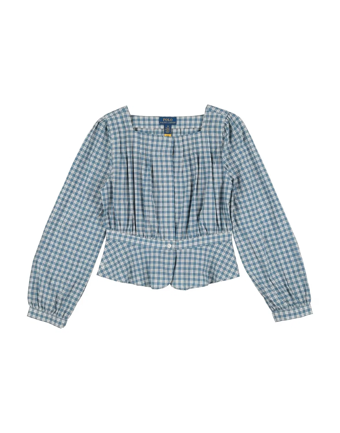 Детская рубашка с длинным рукавом Checked Cotton Madras Peplum Top Polo Ralph Lauren, пастельно-голубой
