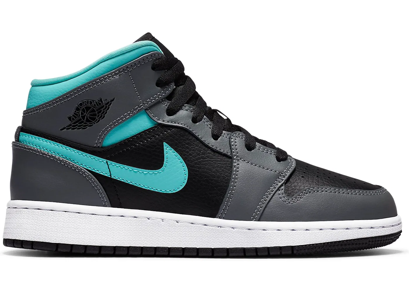Детские кроссовки с высоким верхом Jordan 1 Mid Jordan, Black/Light Aqua-Dark Smoke Grey