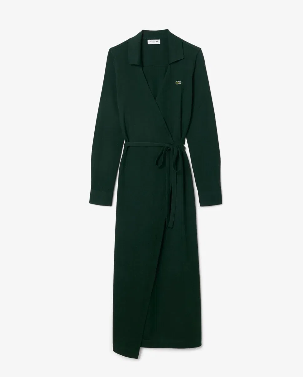 Платье-поло Lacoste Verde, хлопковое трикотажное, с длинным рукавом — фото 4
