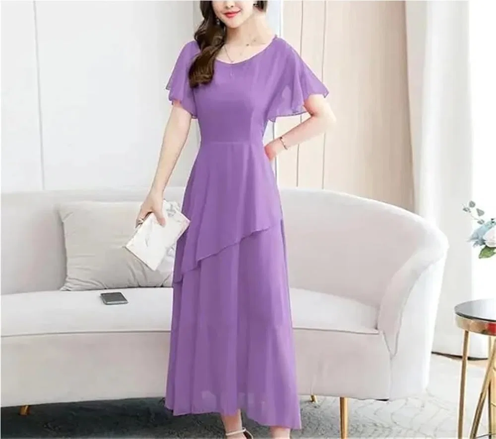 Женское летнее платье миди bodycon из шифона, Purple — фото 2