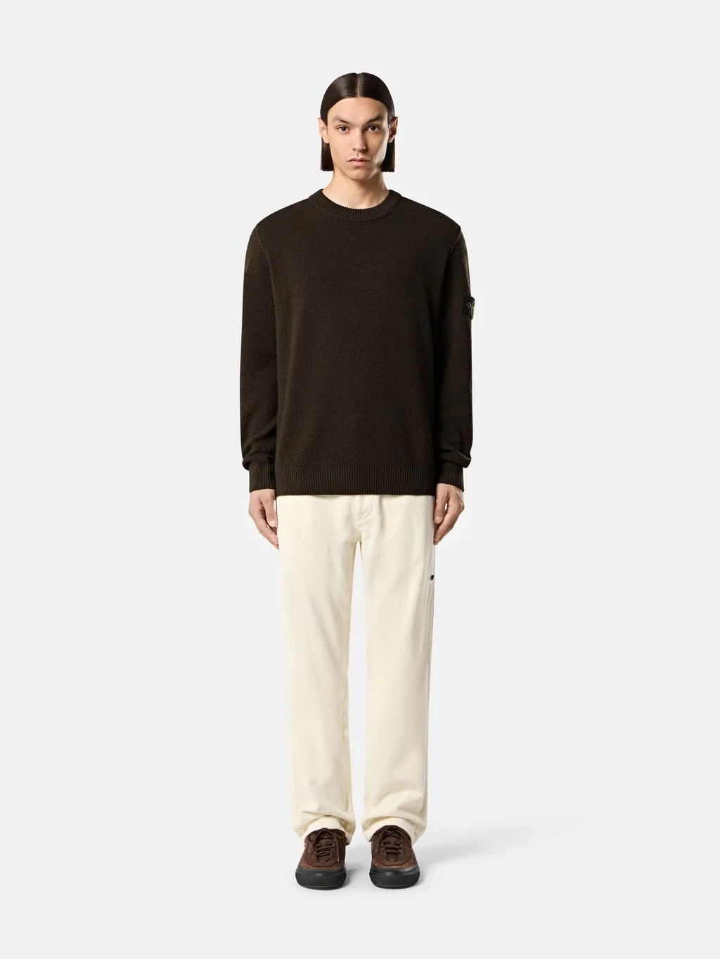 Мужской вязаный свитер  Stone Island Loose-fit Crewneck With Ribbed Trims, угольно-серый — фото 3