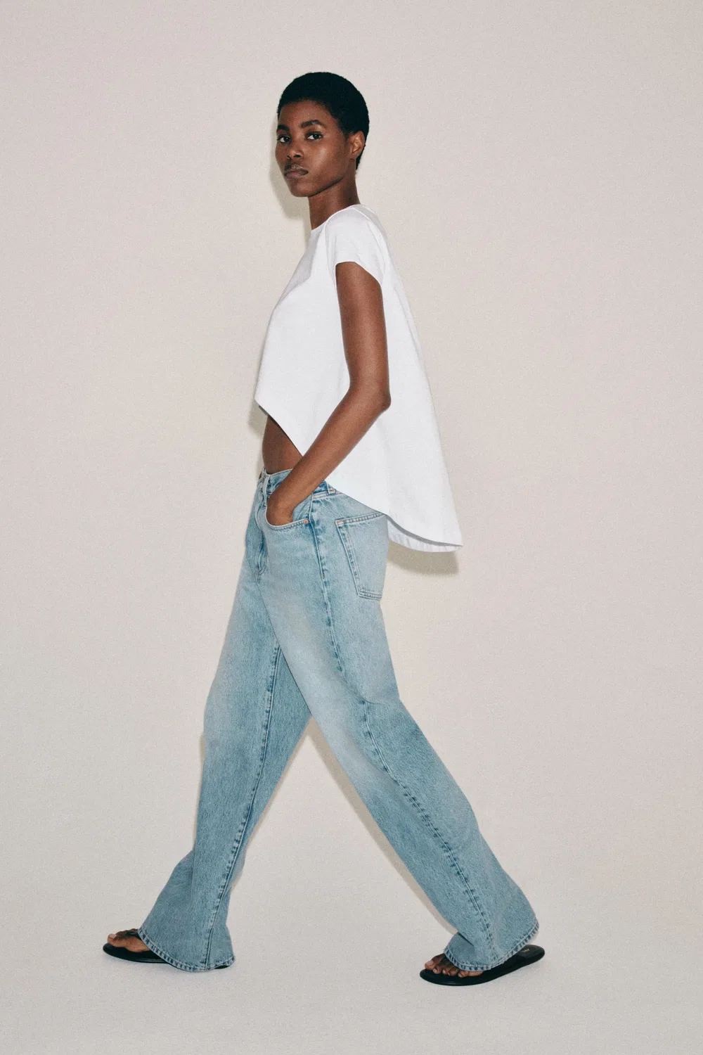 Асимметричная хлопковая футболка ZARA, White — фото 3
