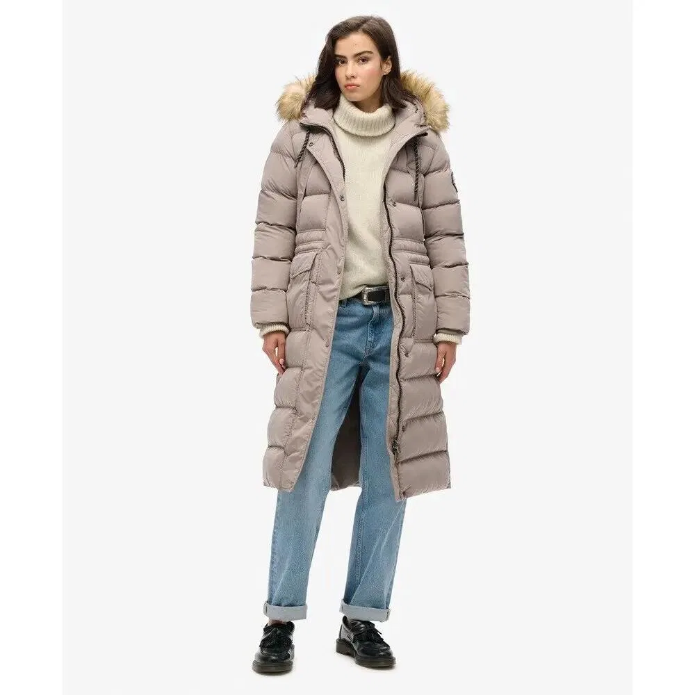 Женский длинный искусственный меховой плащ Everest Superdry, Beige — фото 2