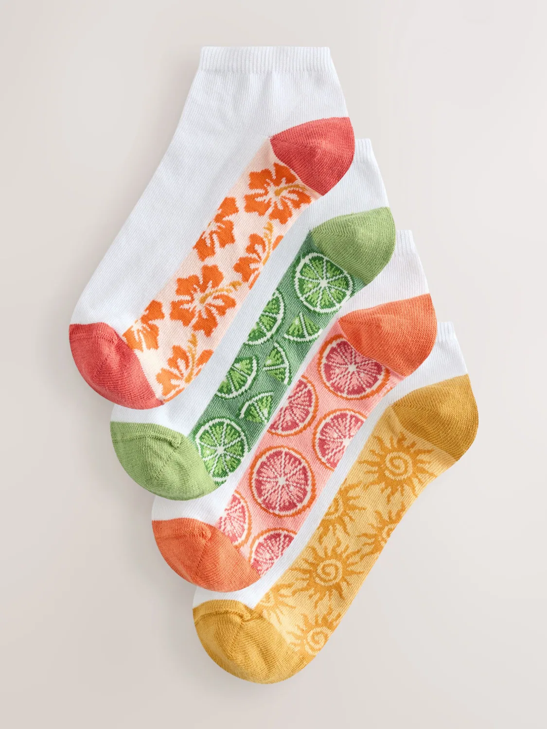 Носки женские, принт фрукты, Footbed Trainer Socks 4 Pack Next, белый/яркие фрукты