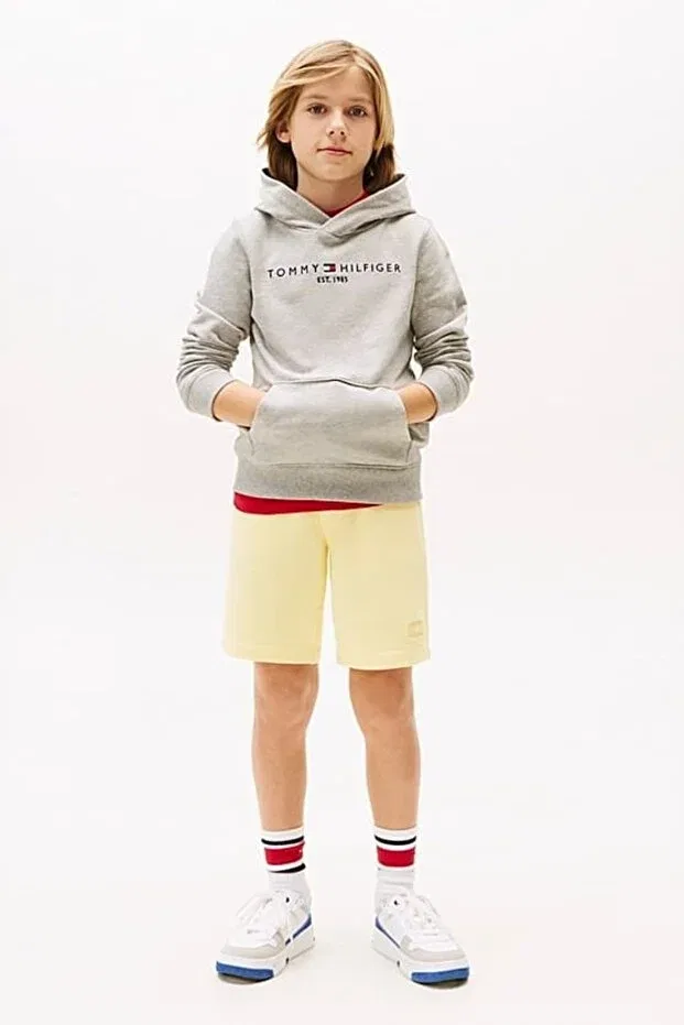 Детское худи для девочек с принтом Essential Hoodie Tommy Hilfiger, Light Grey Heather — фото 2