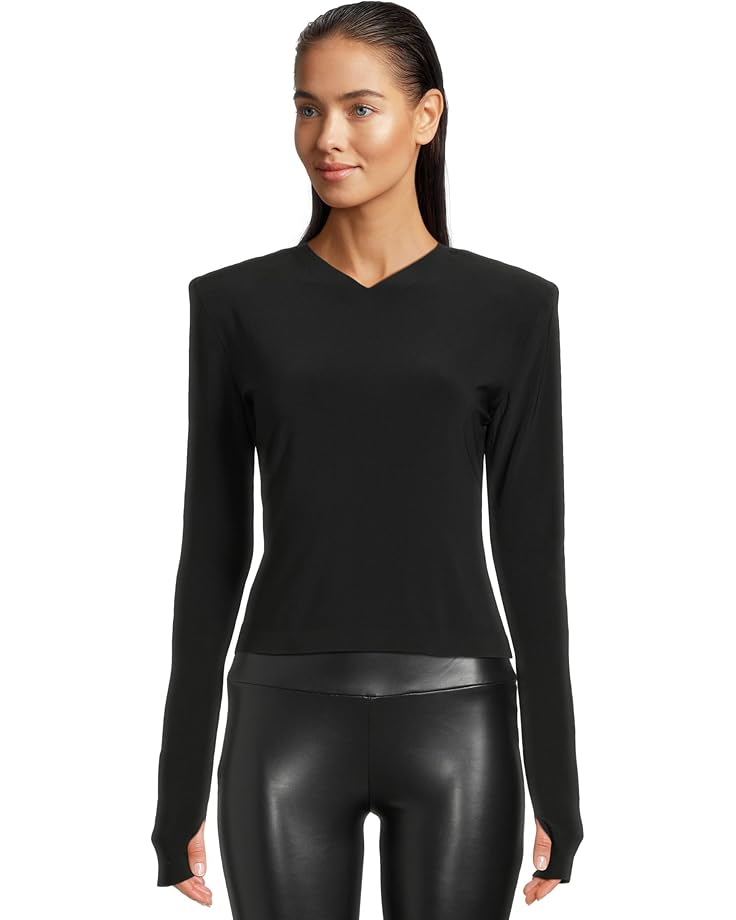 

Топ Norma Kamali Long Sleeve Shoulder Pad V-Neck Top, черный
