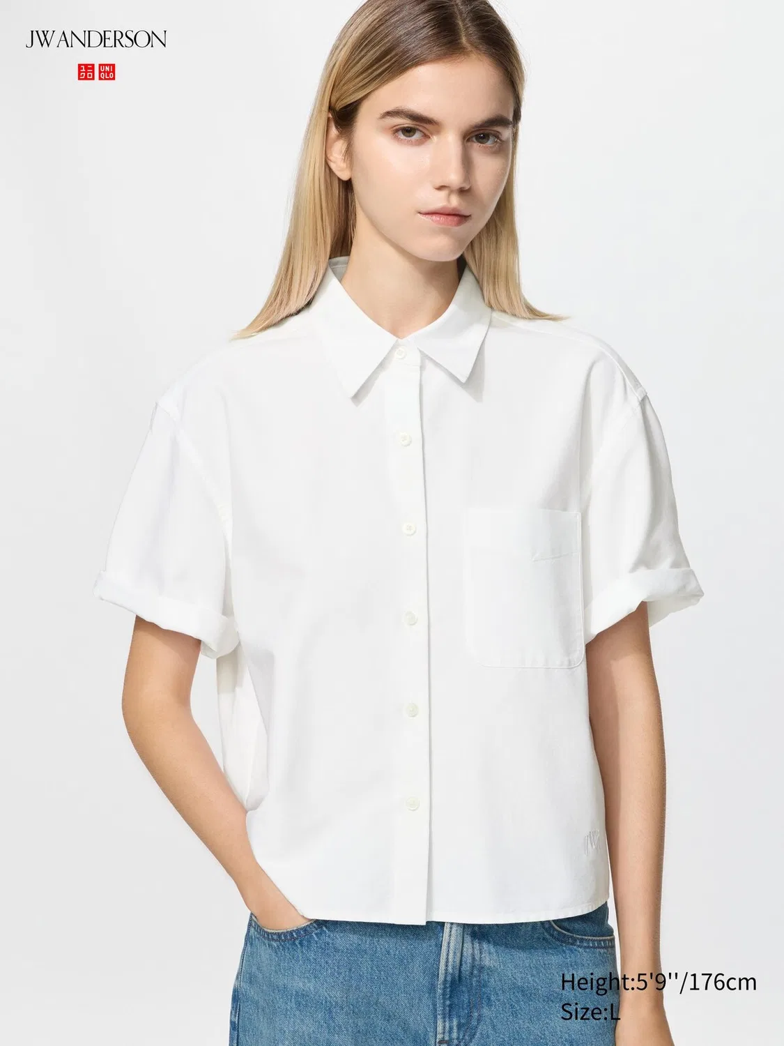 Рубашка Uniqlo Оксфорд с коротким рукавом, белый