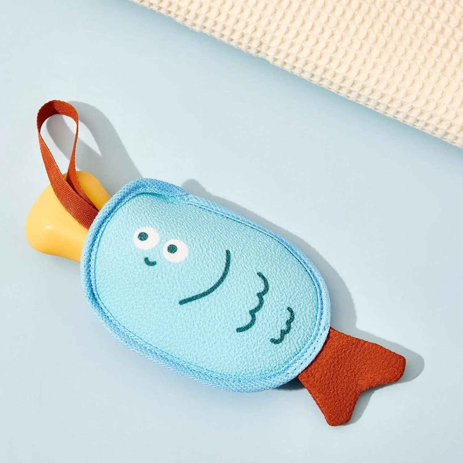 Мочалка-мешок для мыла с мелкой сеткой, 13 см, Generisch, Kleiner Fisch-stil, Blau — фото 2