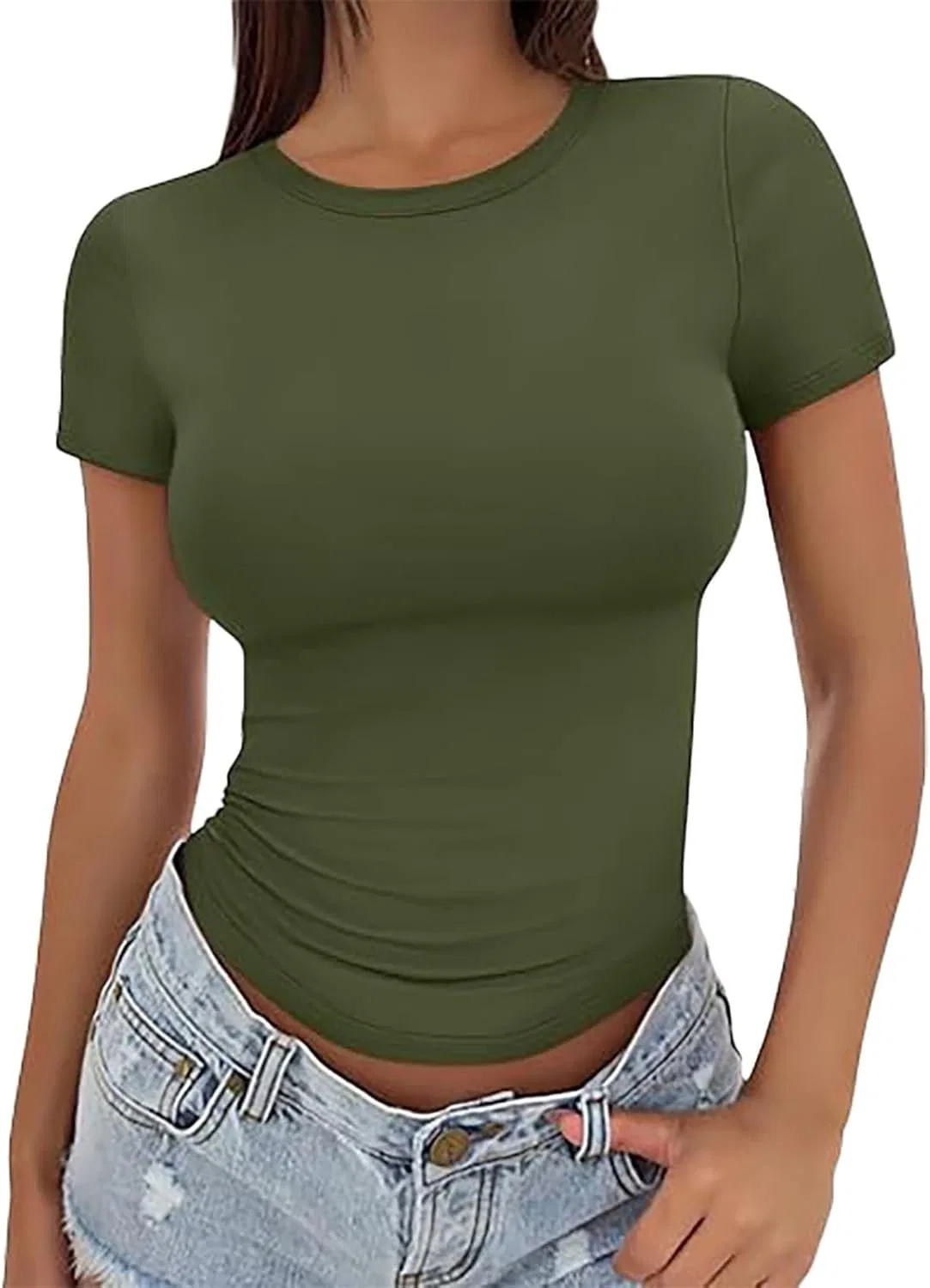 Женский облегающий топ с коротким рукавом, Classic, Green