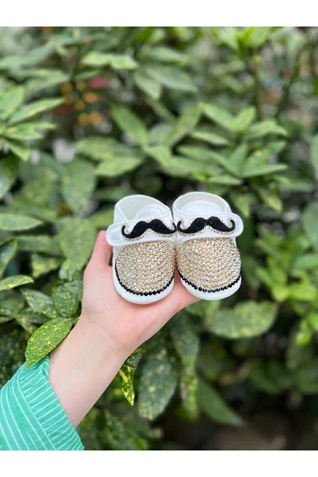 Детские пинетки для мальчиков с принтом Gold&Black Detailed Mustache Tasarım, Black — фото 2