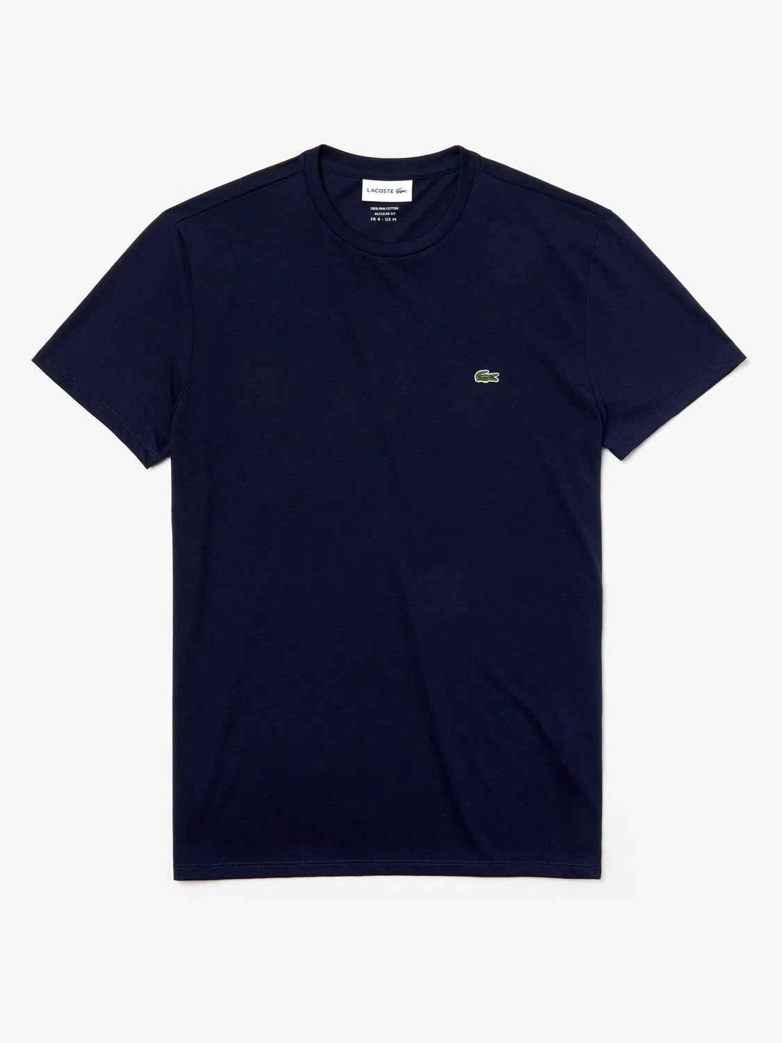 Lacoste Темно-синяя хлопковая футболка с круглым вырезом и короткими рукавами — фото 4