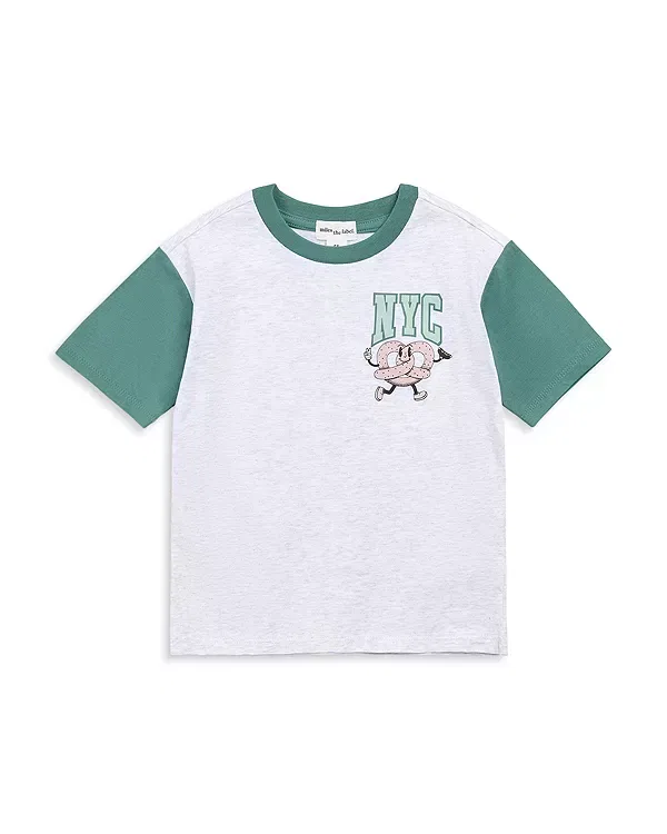 Детская футболка для мальчиков с принтом NYC Pretzel Raglan Tee Miles The Label, Light Heather