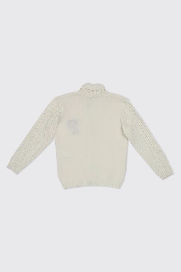 Детский кардиган с пуговицами, с длинным рукавом, однотонный, Boy'S Buttoned Letter Detailed Ecru Cardigan Panço, 018-Ekru — фото 4