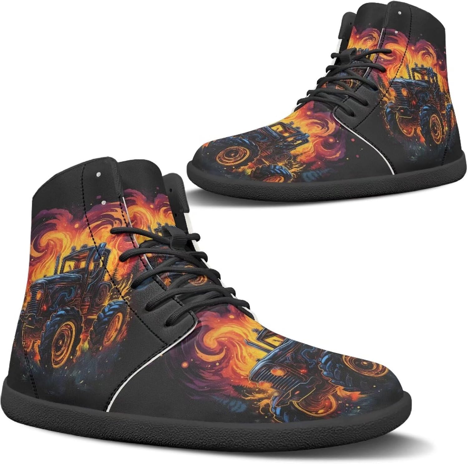 

Мужская обувь без каблука с широкой носовой частью, модные кроссовки, высокие ботинки из ПУ кожи, удобные повседневные и туристические туфли с шнуровкой, для улицы, размеры США 5-14 Quxjehoe, Fire Tractor