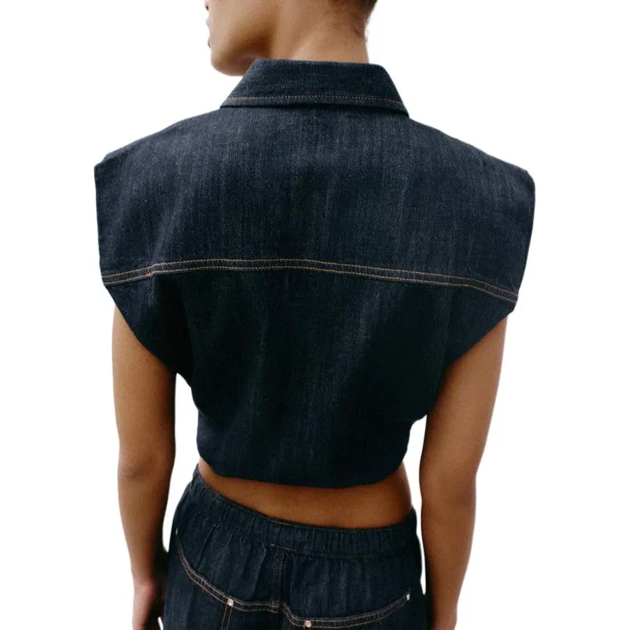 Женский жилет с лацканами из денима Blue ZARA, Blue — фото 4