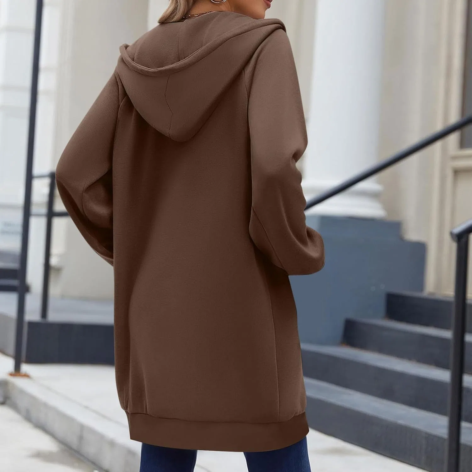 Женское длинное худи с двойной молнией, модель Double Zip, кофейный — фото 3
