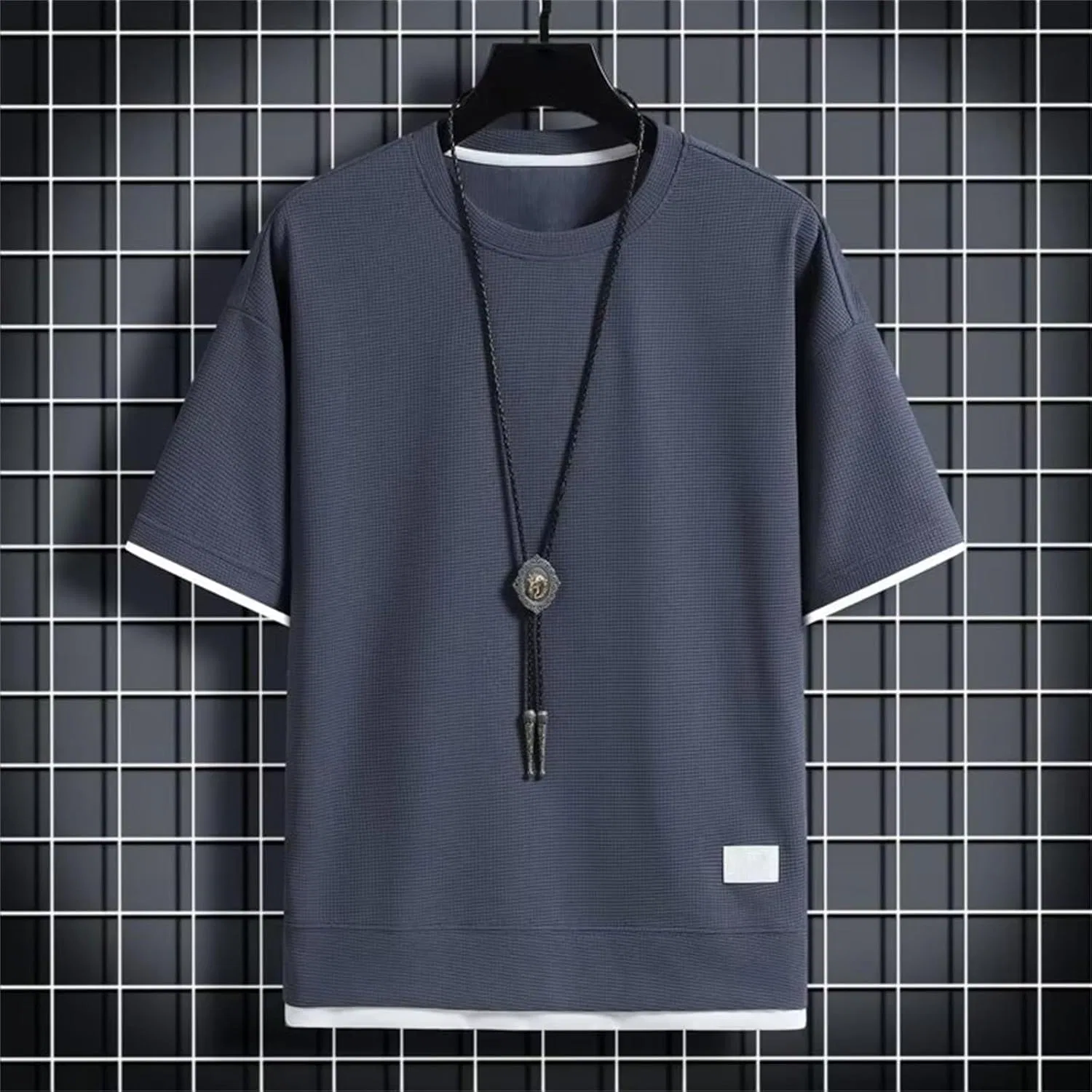 Мужская свободная футболка с вафельной текстурой, Dark Gray — фото 3