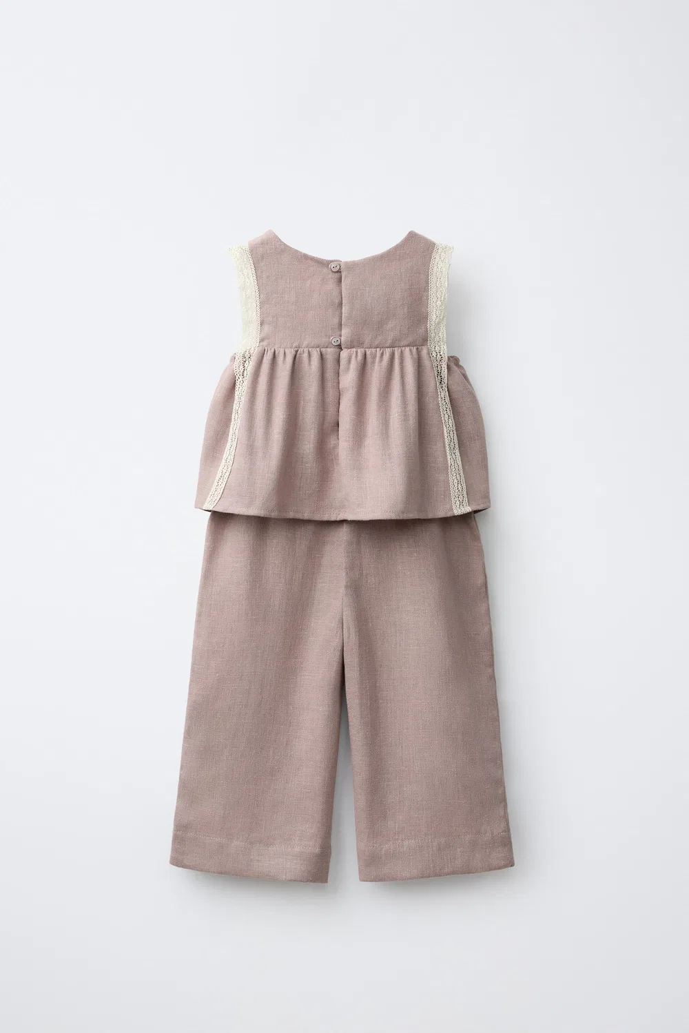 Комбинезон из 100% льна с кружевом ZARA, dirty-mauve — фото 2
