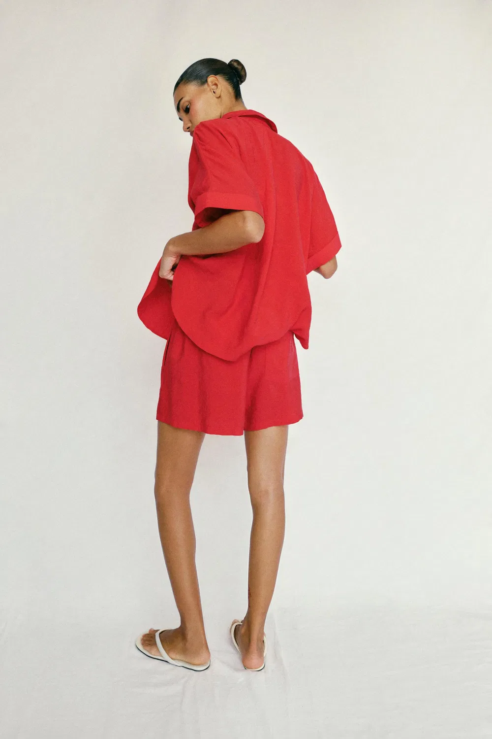 Свободная рубашка с коротким рукавом ZARA, Red — фото 4
