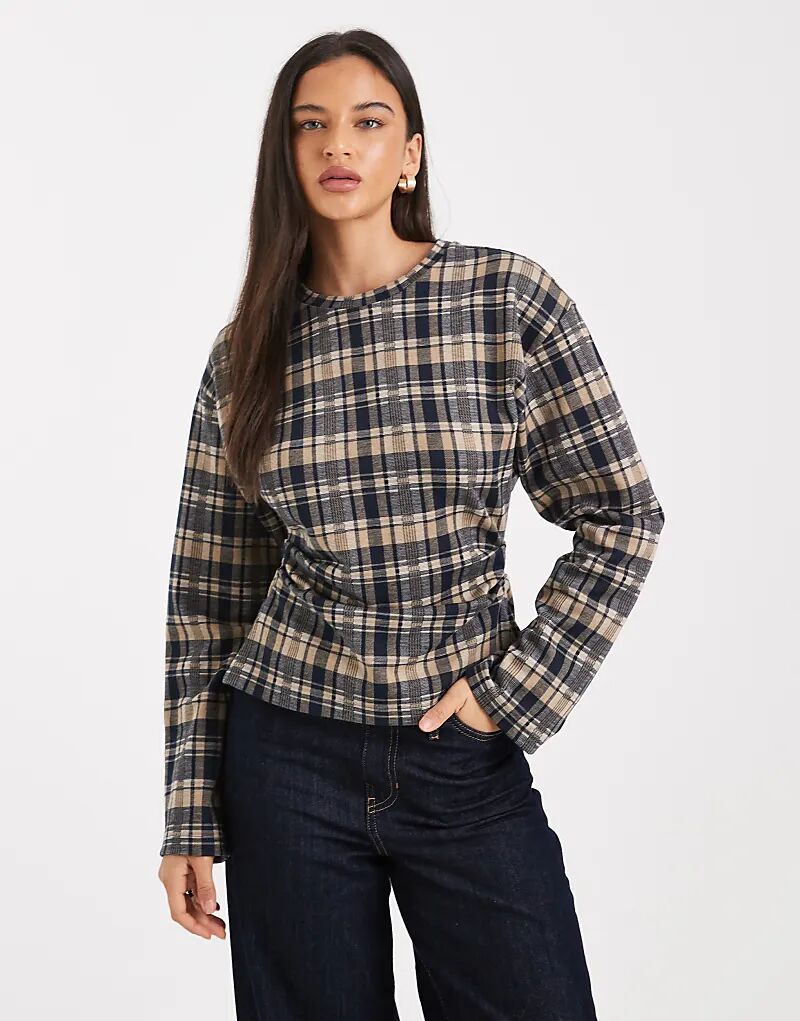 

Лонгслив ASOS DESIGN с длинными рукавами и корсетной талией в клетку