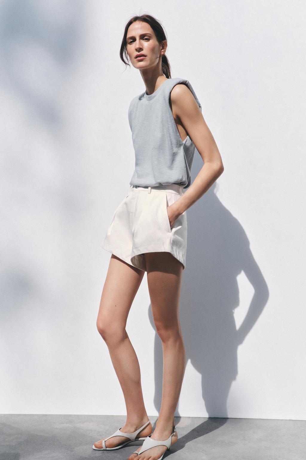 

Футболка с эффектом выцветания и подплечниками ZARA, цвет Blue/Grey