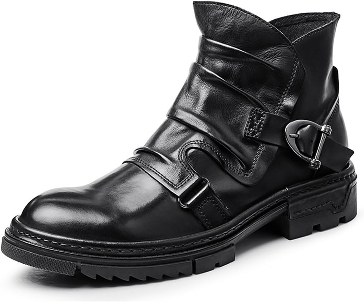 

Мужские модные челси-ботинки с боковой молнией, кожаные, деловые и формальные, с наружной подошвой, для прогулок, повседневные, рабочие, удобные, с круглым носком, панк-ботинки до щиколотки, мотоциклетные ботинки для мужчин Generic, черный