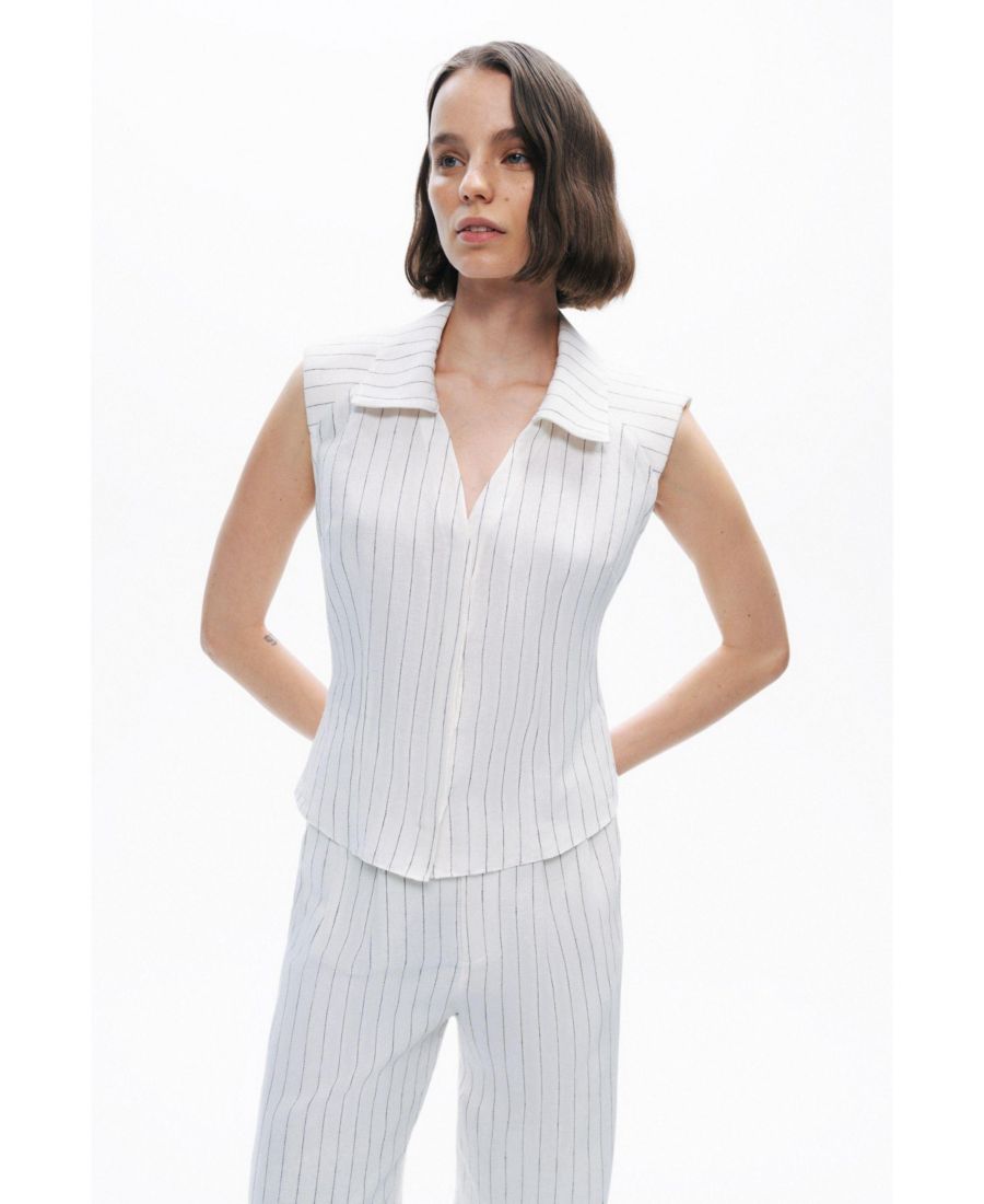 

Женская рубашка без рукавов из смесовой льняной ткани с подплечниками NOCTURNE, Open white