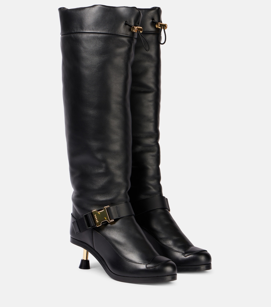 Кожаные сапоги до колена Sacai, черный