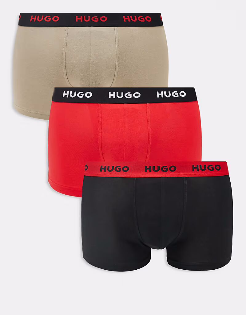 

HUGO RED, комплект из 3 трусов-боксеров с контрастным логотипом на поясе в черном/красном/бежевом цвете