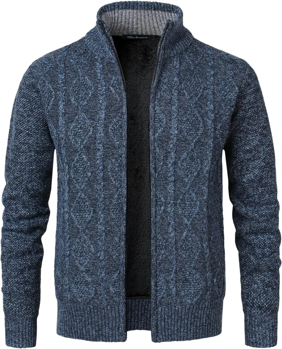 

Мужской кардиган с флисовой подкладкой и кабельной вязкой Harbrosrce