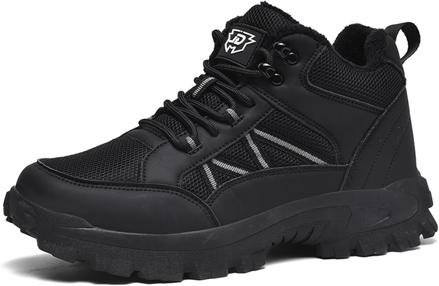 

Мужские повседневные зимние теплые плюшевые ботинки, противоскользящие, уличные, модные, для ходьбы по снегу, мужские походные ботинки Generic, черный