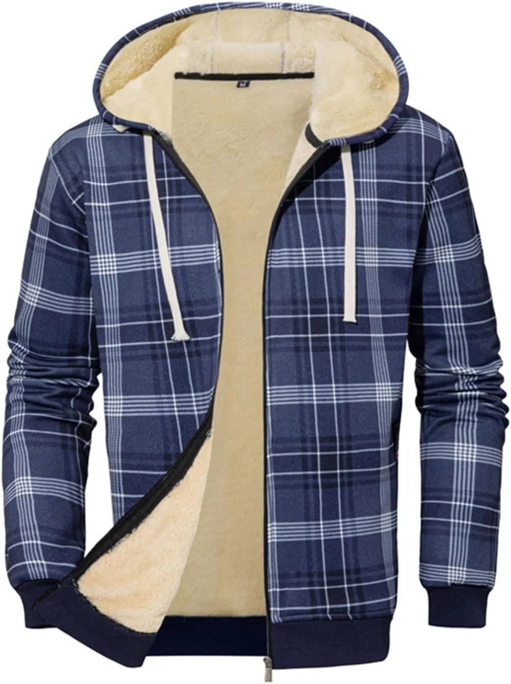 

Мужская толстовка с капюшоном, клетка, теплая, на молнии