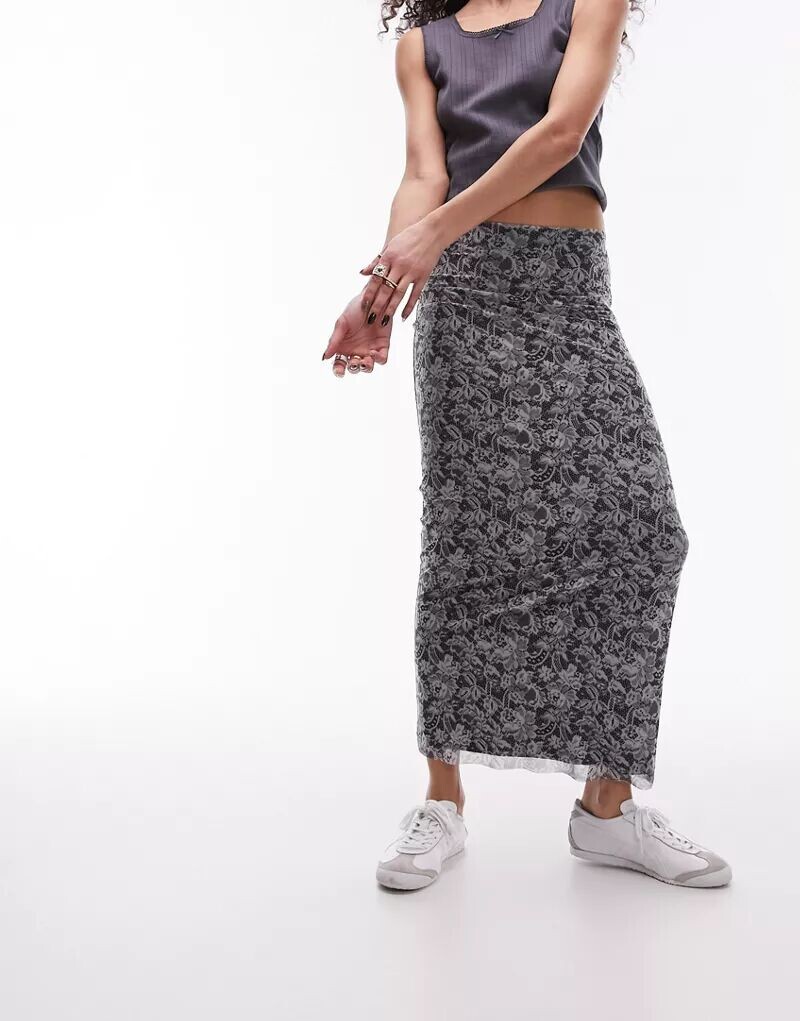 

Черная трикотажная юбка макси с белым принтом Topshop